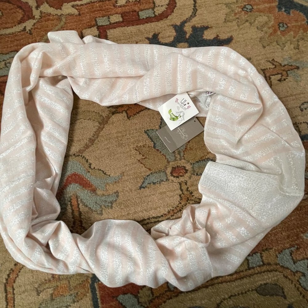 Anthropologie Stripes Infiniti Scarf Pink Silver Metallic Lulla Collections Fall